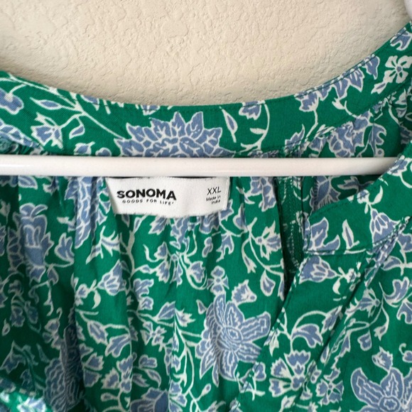 Sonoma Goods For Life Womens XXL Green Blue Floral Flutter Sleeve V-Neck Blouse - Picture 5 of 5
